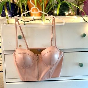 Pink Fitted Leather Crop Top